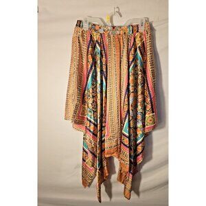 NWT Rusttydustty Bohemian Skirt Silky elastic Waist Rag Style Hem Womens Large L